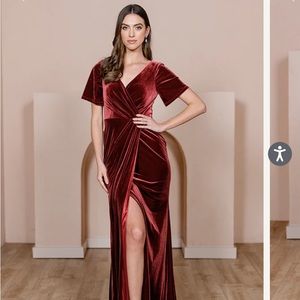 Revelry Bridesmaid Giselle Velvet Dress in Terracotta